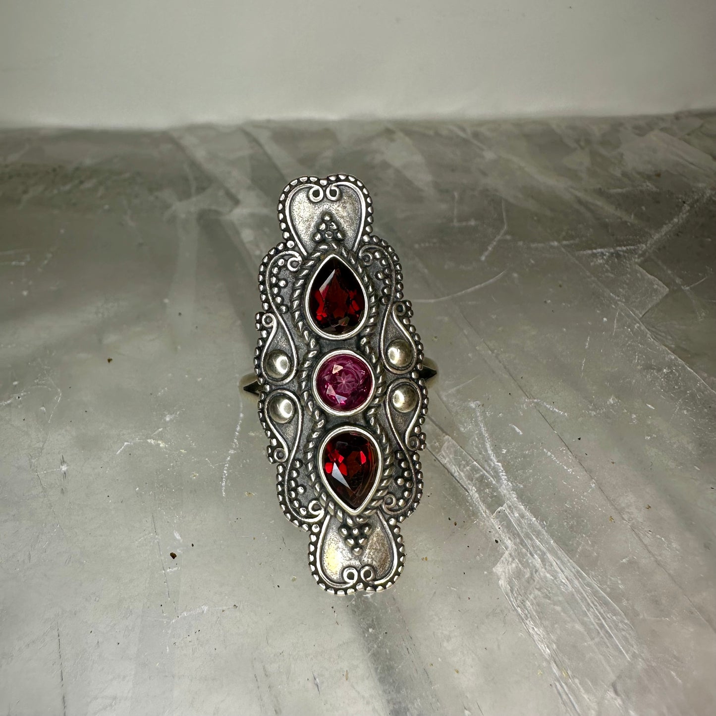 Garnet & Pink Topaz Adjustable Ring