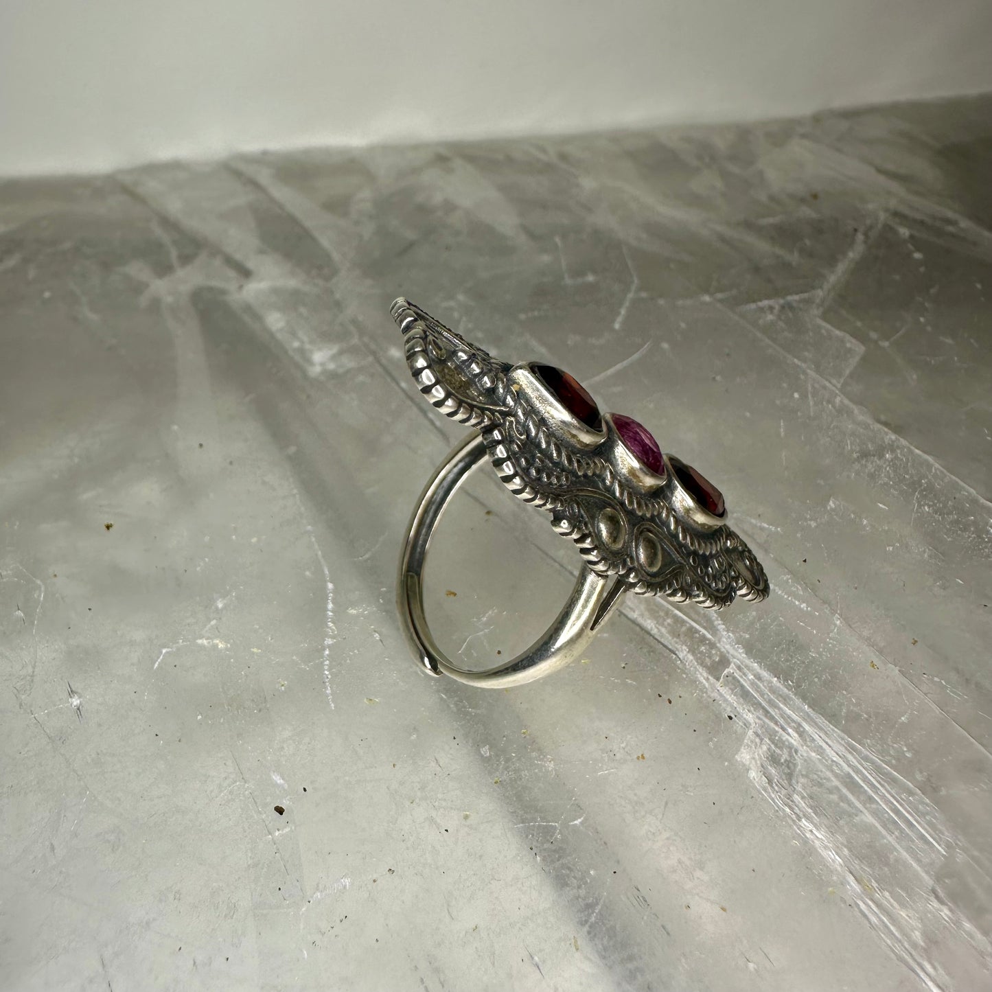 Garnet & Pink Topaz Adjustable Ring