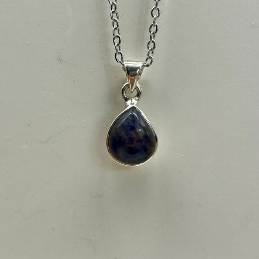 Iolite + Sunstone Tear Drop Pendant
