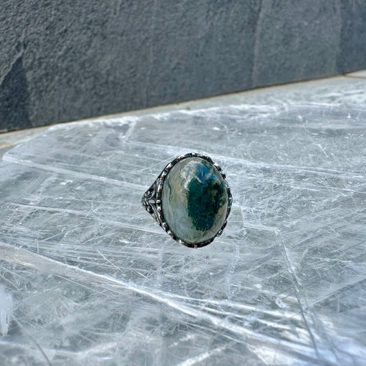 Adjustable Moss Agate 925 Rings