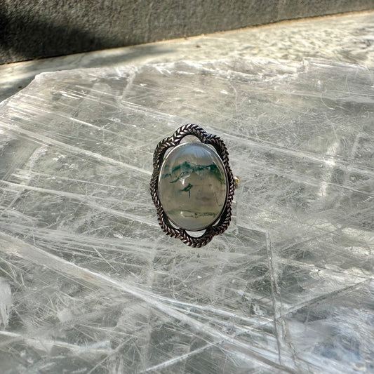 Adjustable Moss Agate 925 Rings