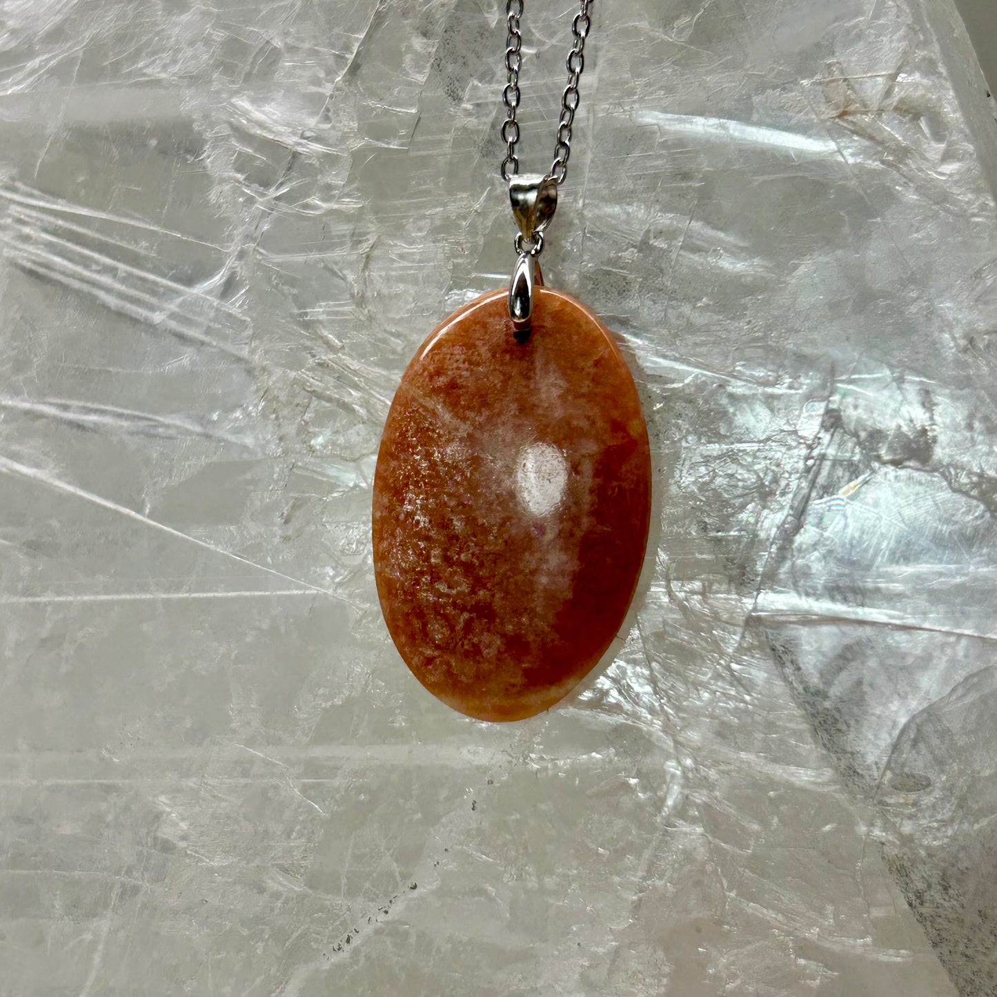 Peach MoonStone 925 Oval Pendant
