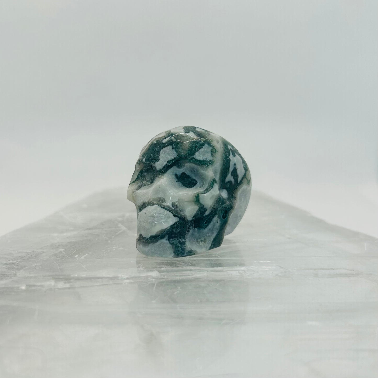 Moss Agate Crystal Skull