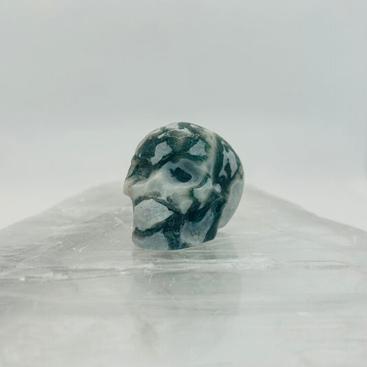 Moss Agate Crystal Skull