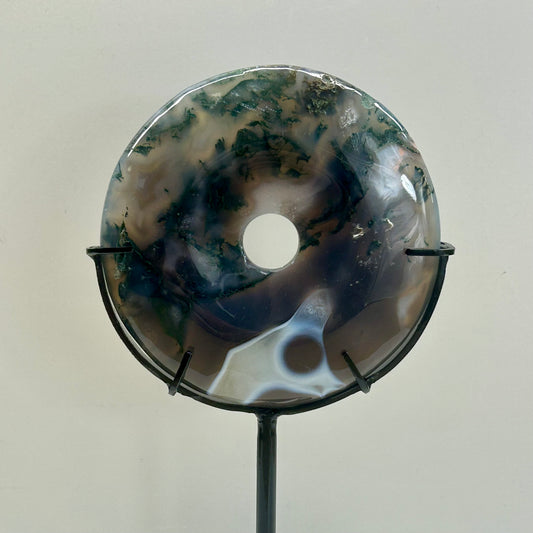 Moss Agate Donut On Stand