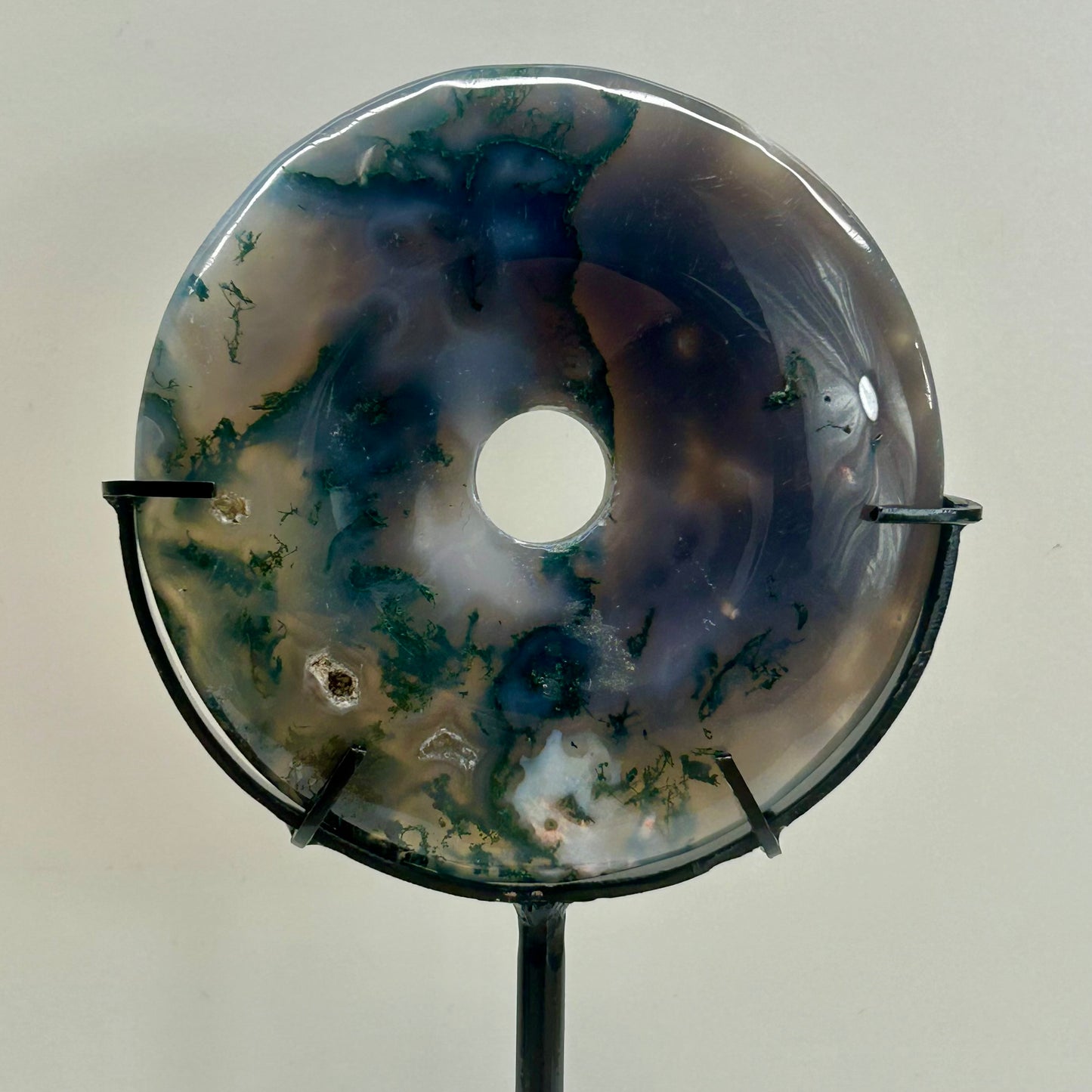 Moss Agate Donut On Stand