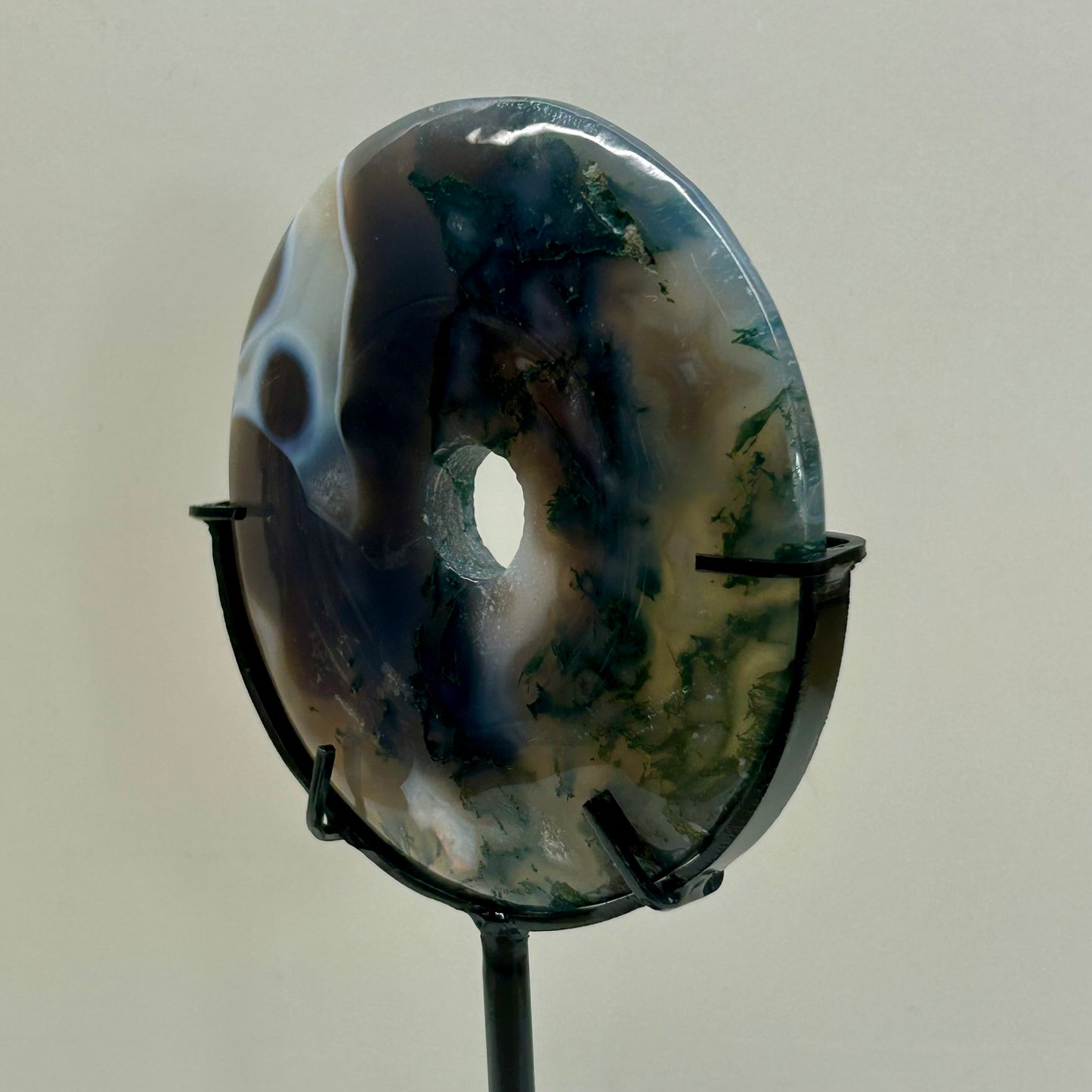 Moss Agate Donut On Stand