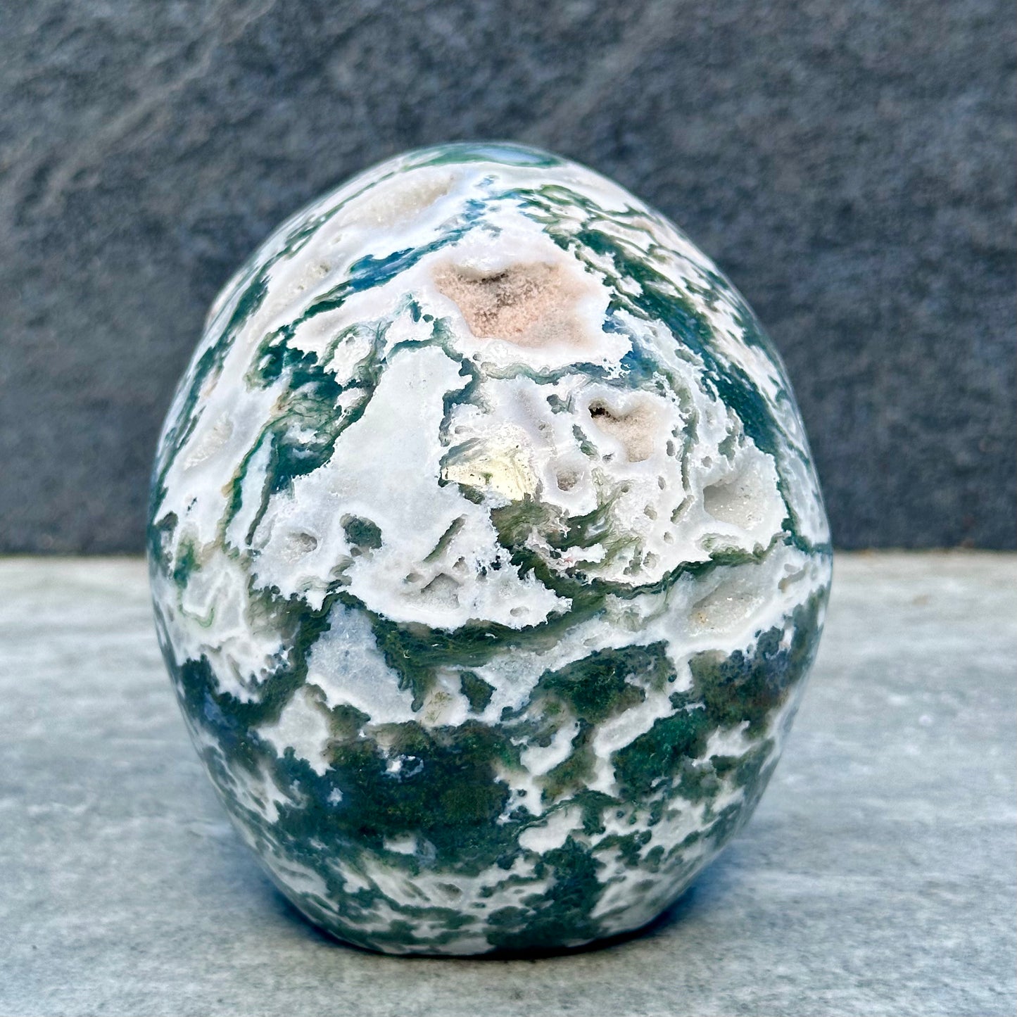 High Grade Moss Agate Skull Craving