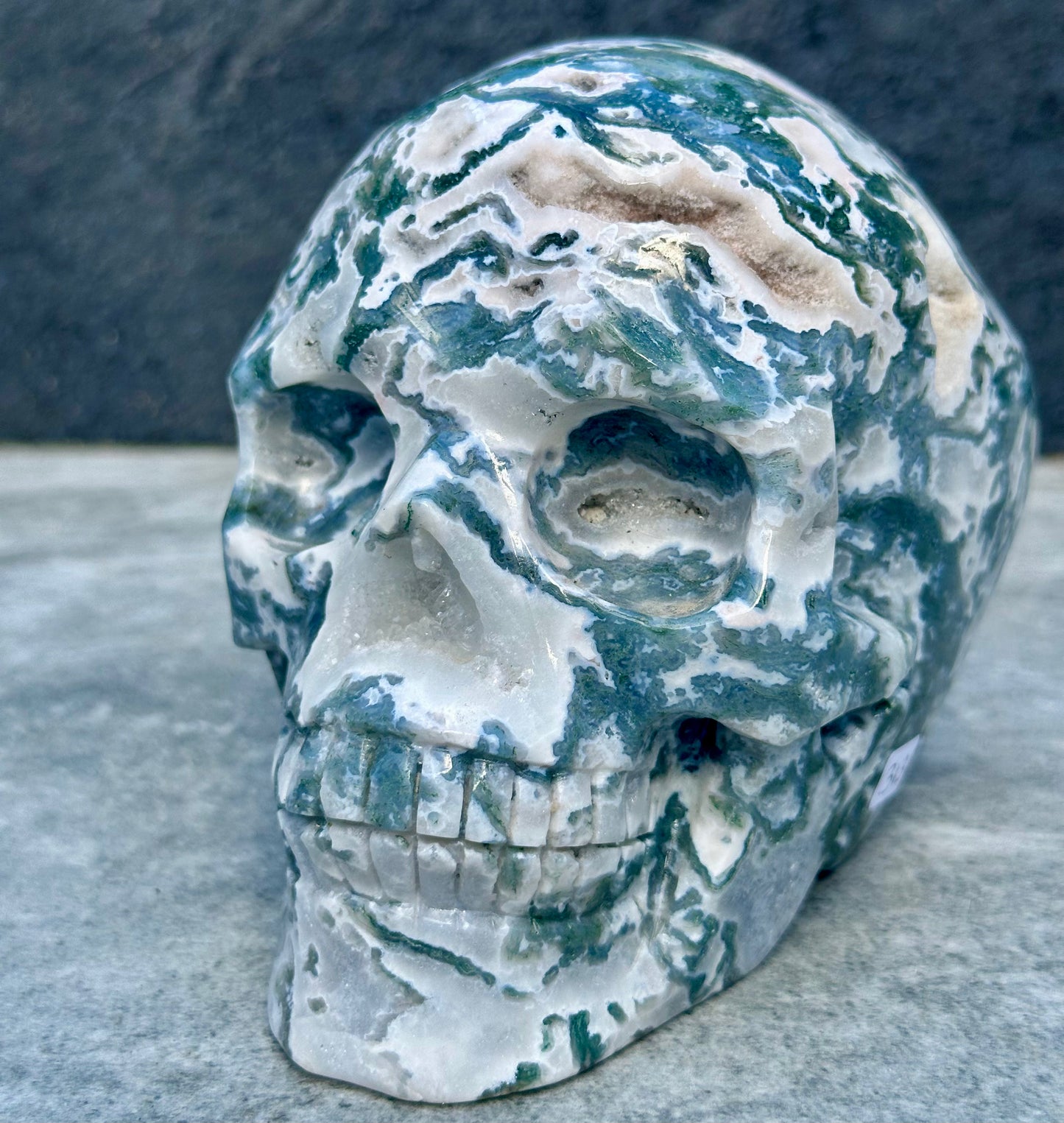 High Grade Moss Agate Skull Craving