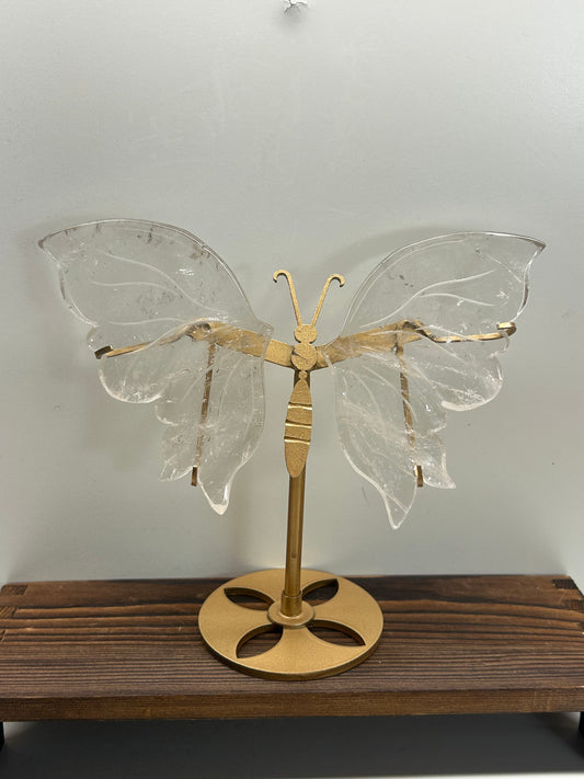 Clear Quartz Butterfly Wings  On Stand