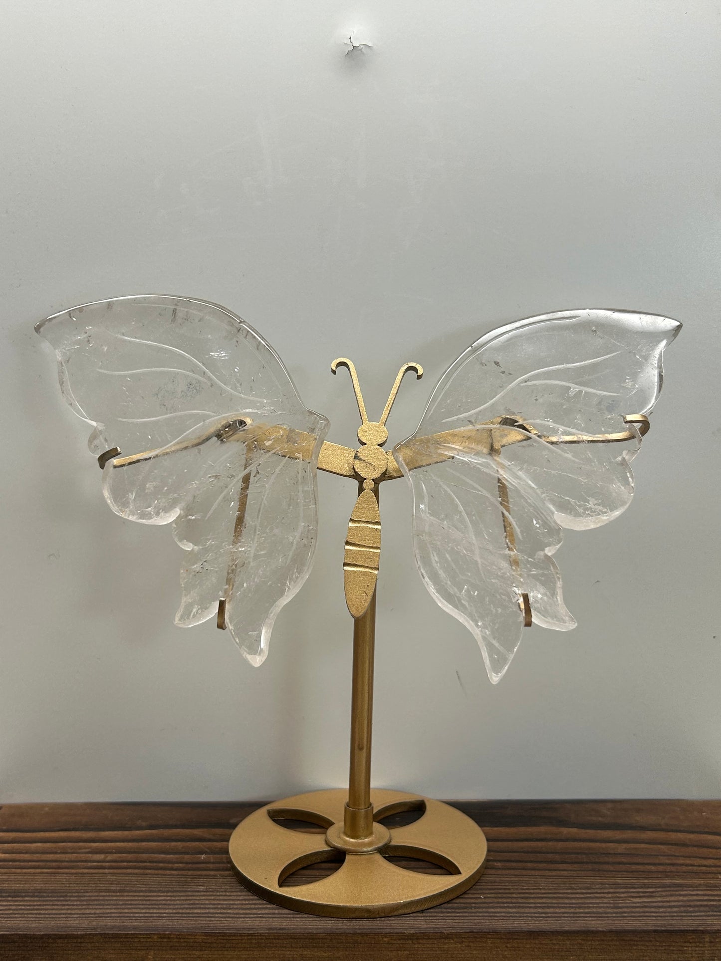 Clear Quartz Butterfly Wings  On Stand