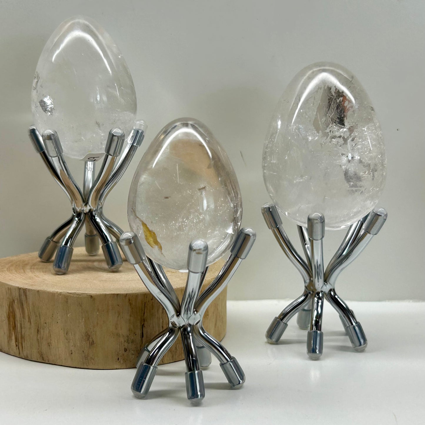 Clear Quartzs Eggs On Stand