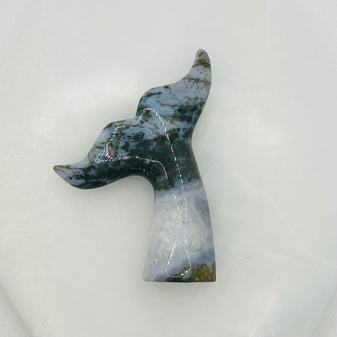 Moss Agate Whale Tails