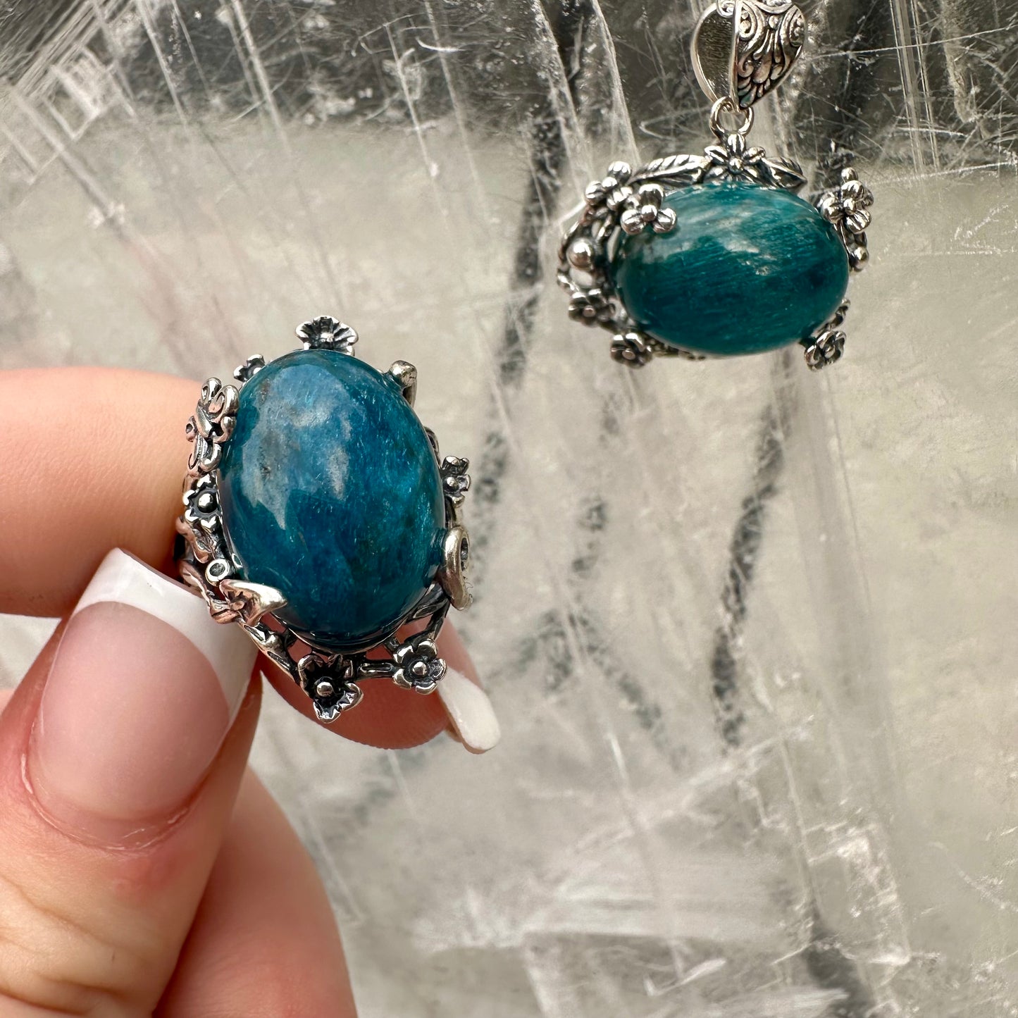 Blue Apitite Pendant & Ring