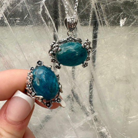 Blue Apatite Pendant & Ring