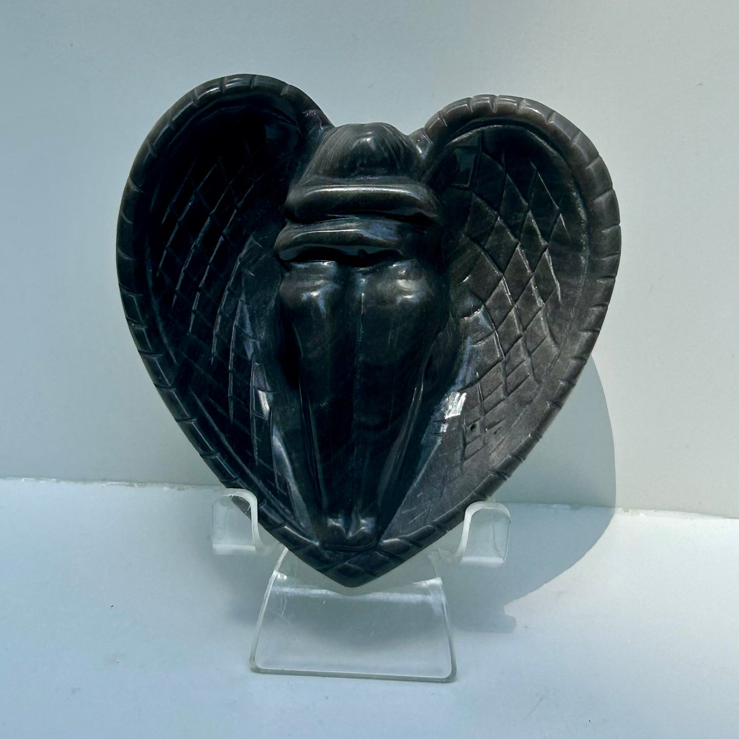 Silver Sheen Obsidian Fairy Carving