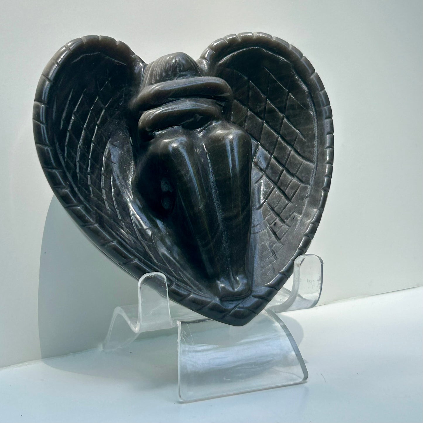 Silver Sheen Obsidian Fairy Carving