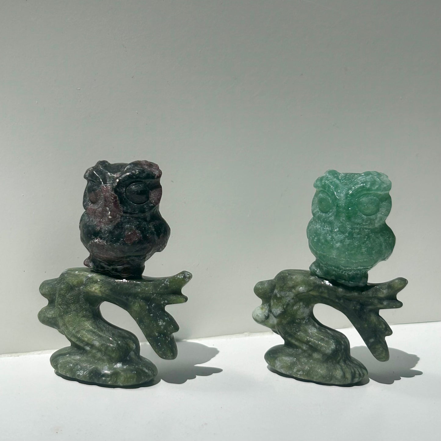 Fluorite & Garnet Owl Carving