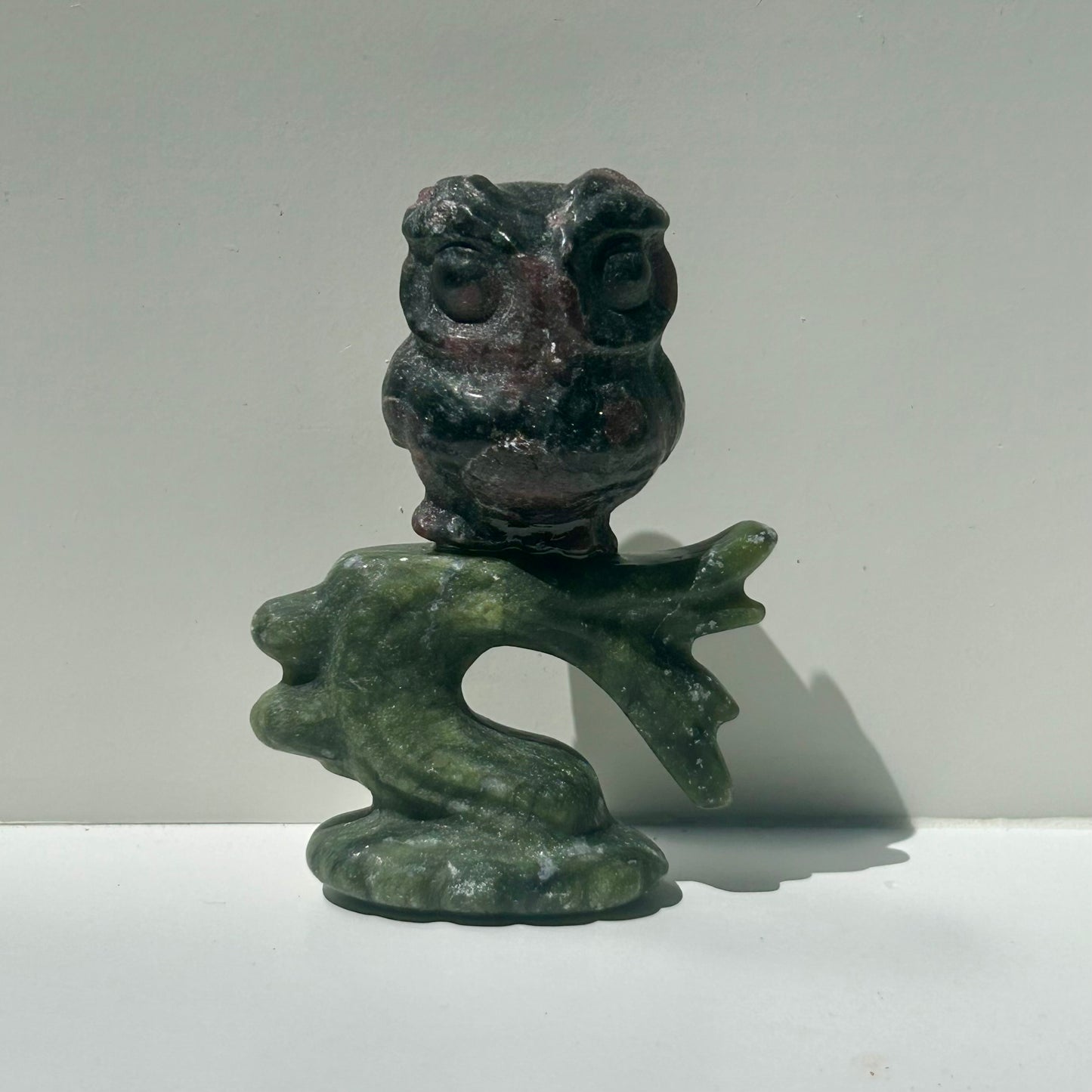 Fluorite & Garnet Owl Carving