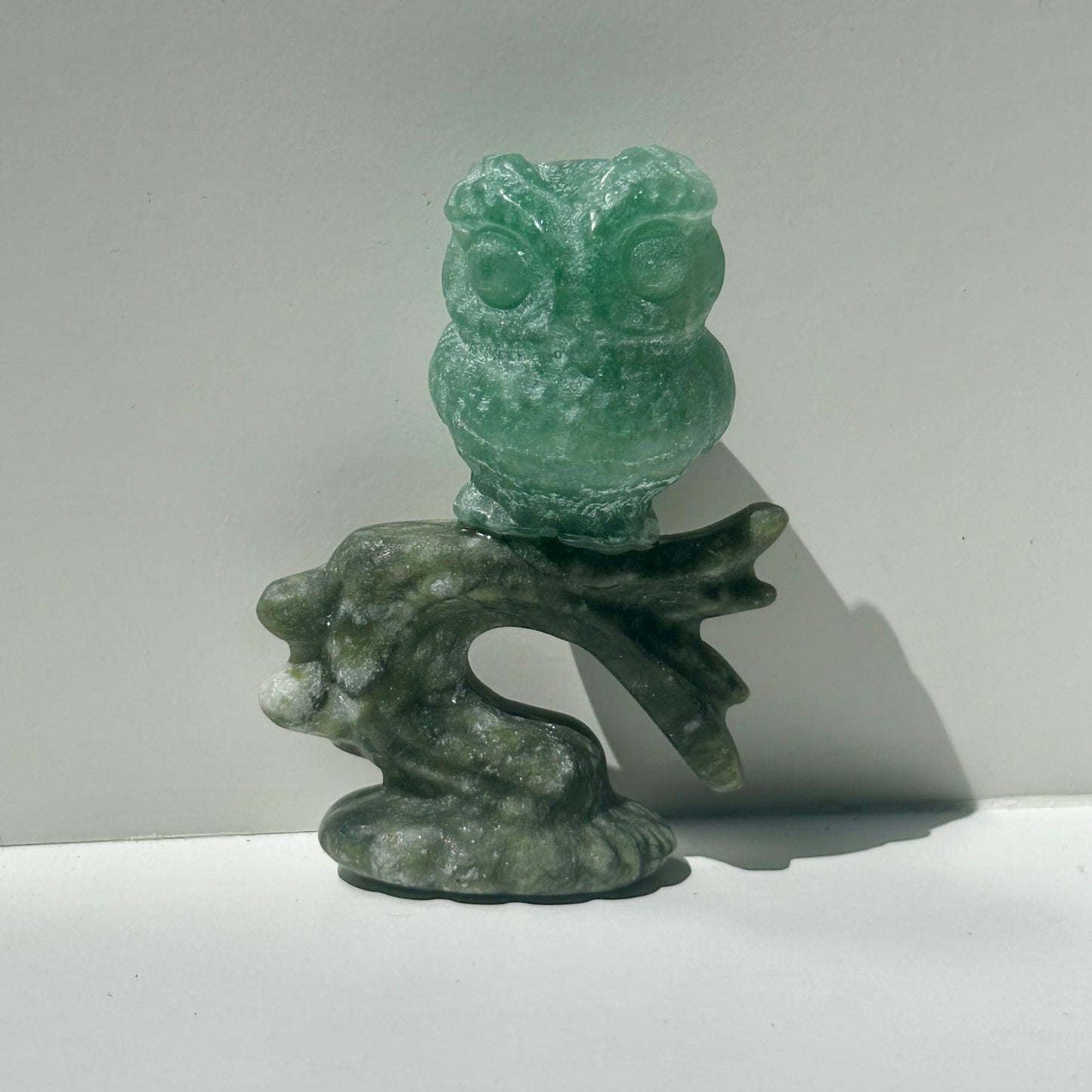 Fluorite & Garnet Owl Carving