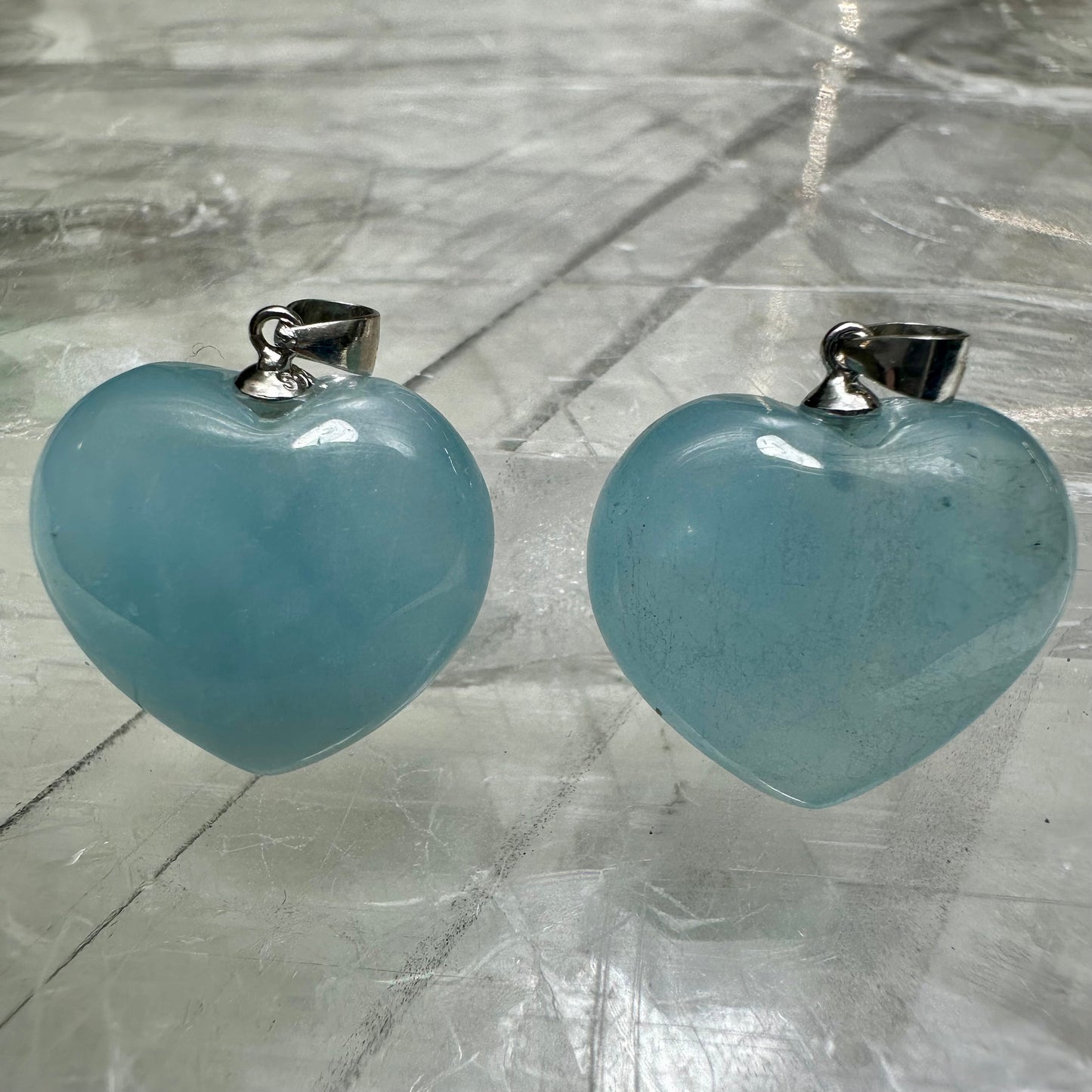 Aquamarine Heart Carving Pendants