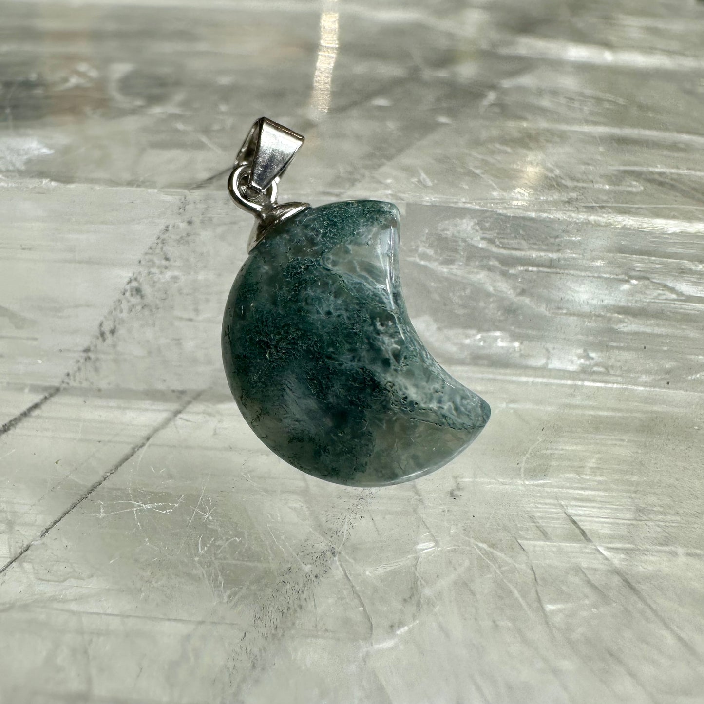 Moss Agate Moon Carvings Mini Pendants