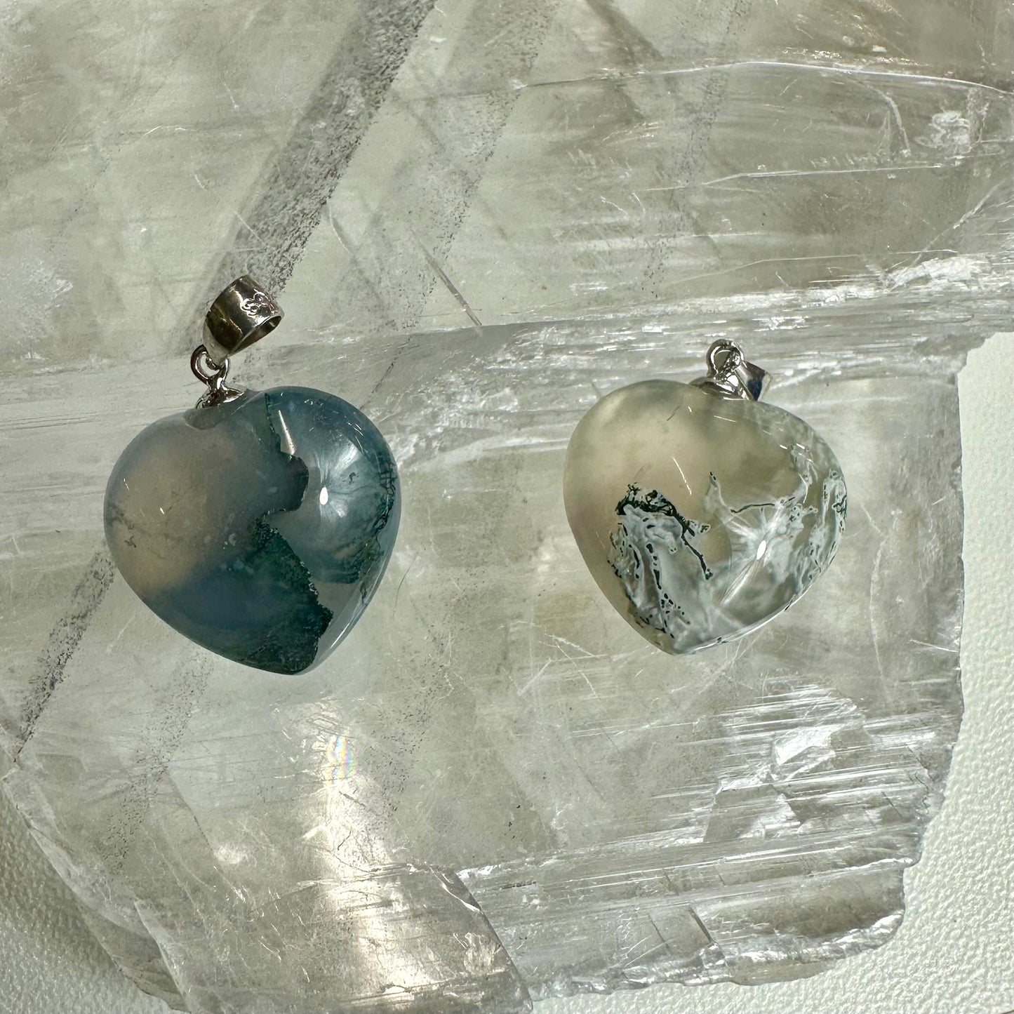 Moss Agate Heart & Star Carving Mini Pendants