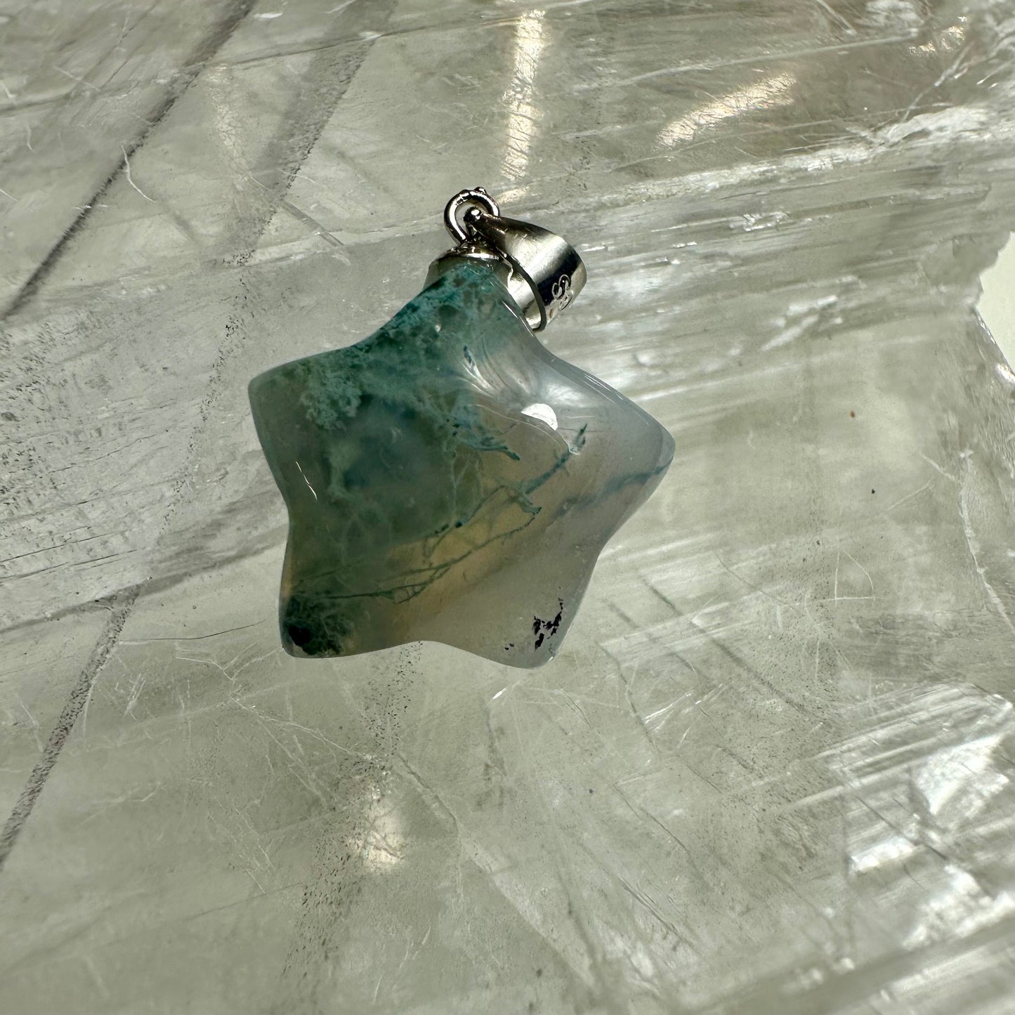 Moss Agate Heart & Star Carving Mini Pendants