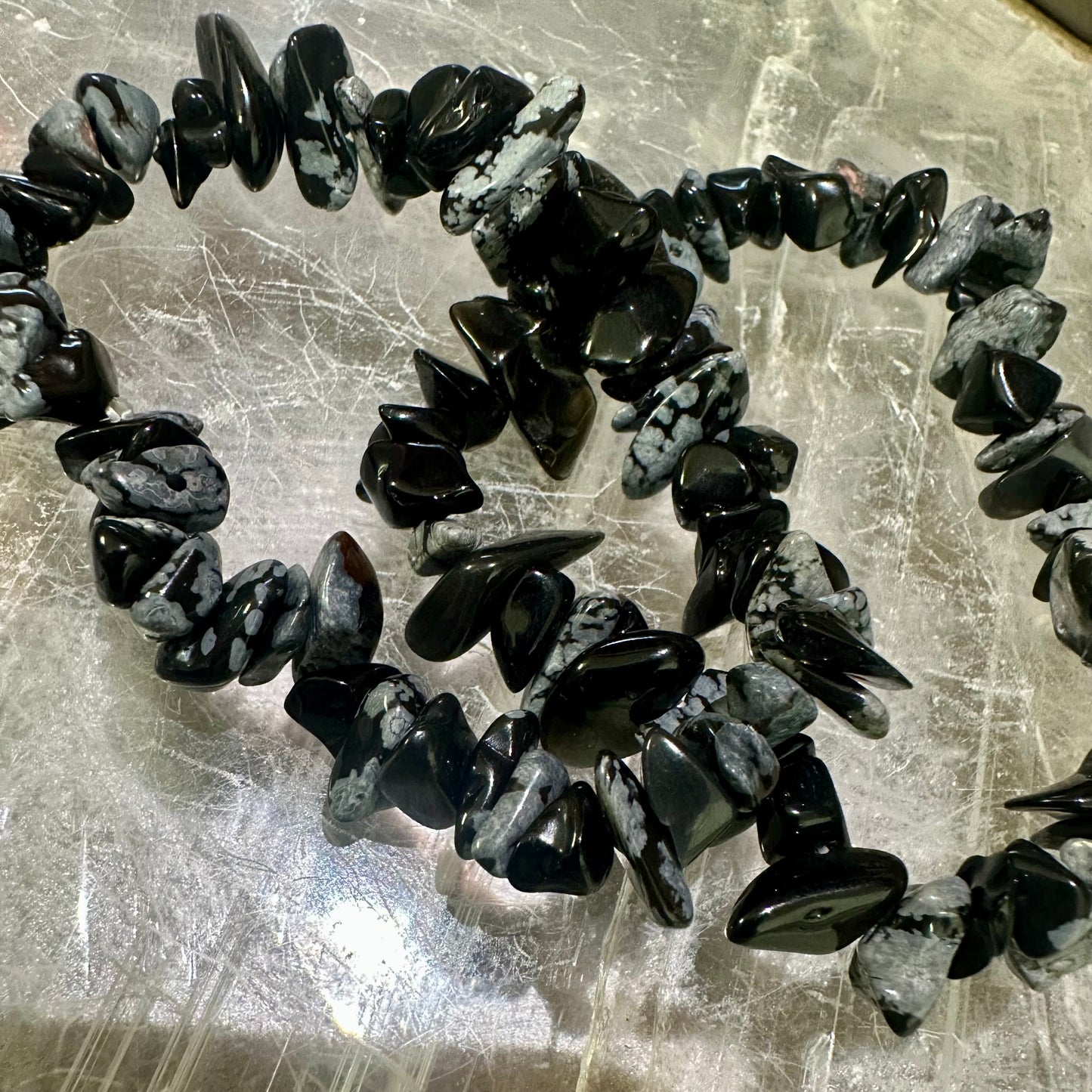 Snow Flake Obsidian Chipped Bracletes