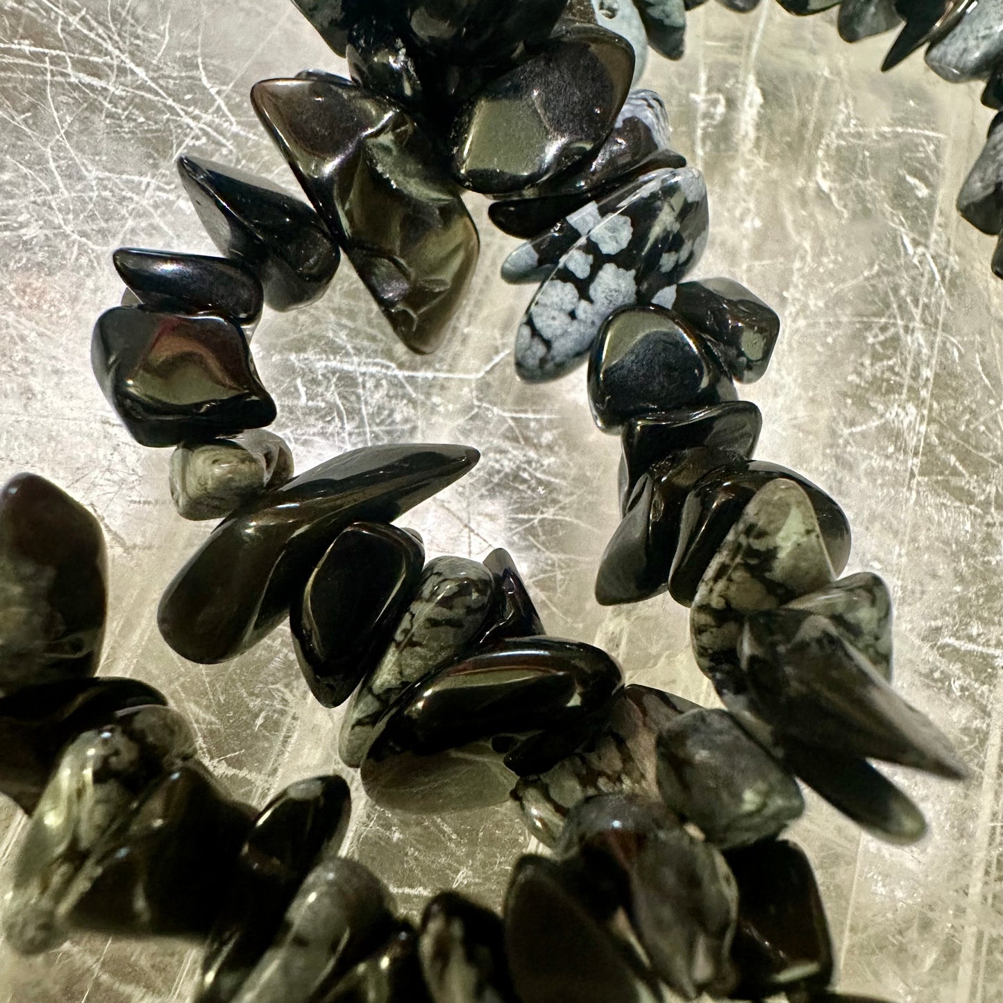 Snow Flake Obsidian Chipped Bracletes