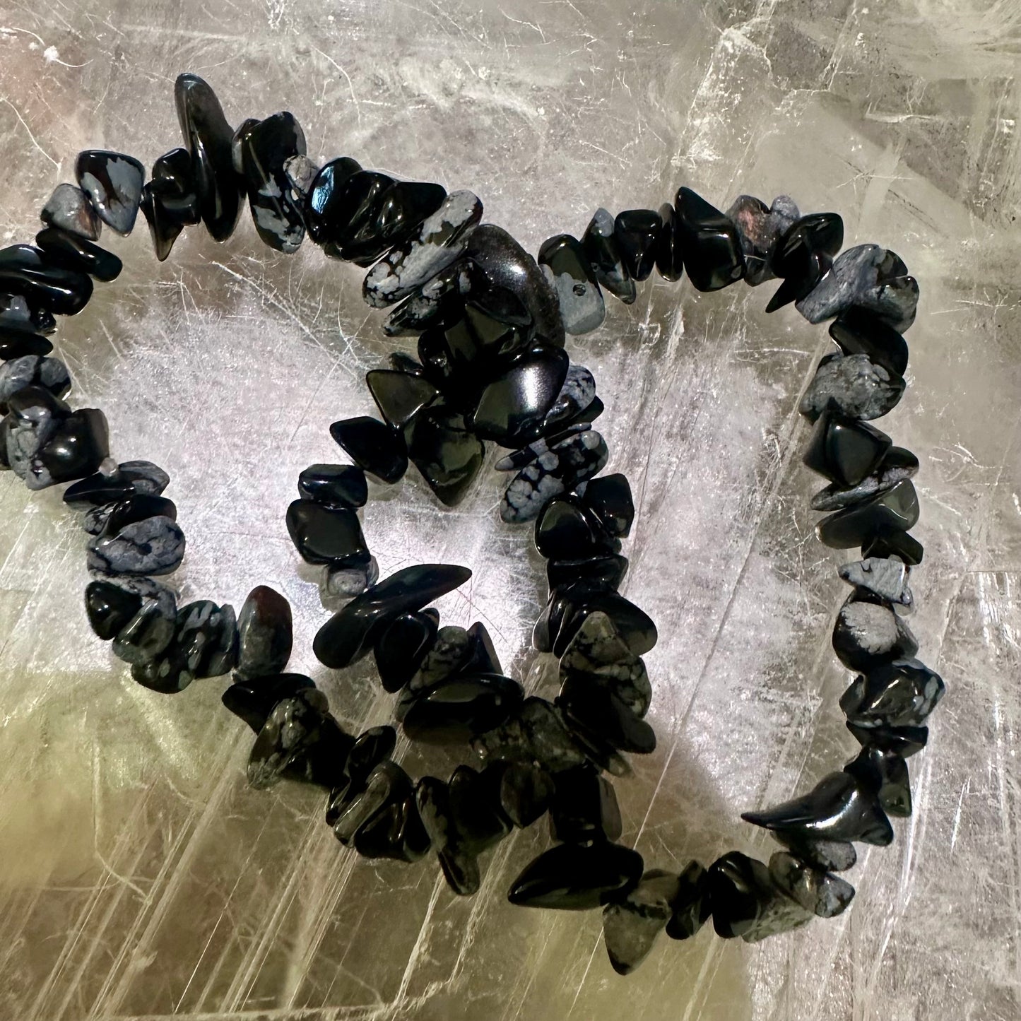 Snow Flake Obsidian Chipped Bracletes