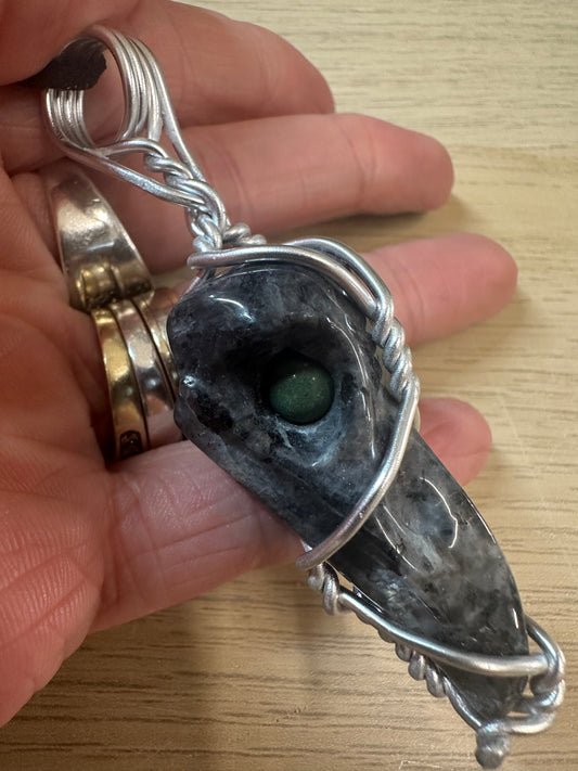 Lee's Makes - Larvikite Raven Head Pendant