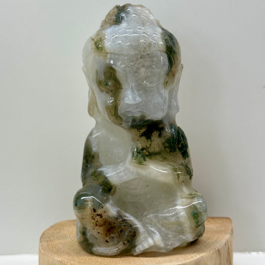 Moss Agate Buddha Carving