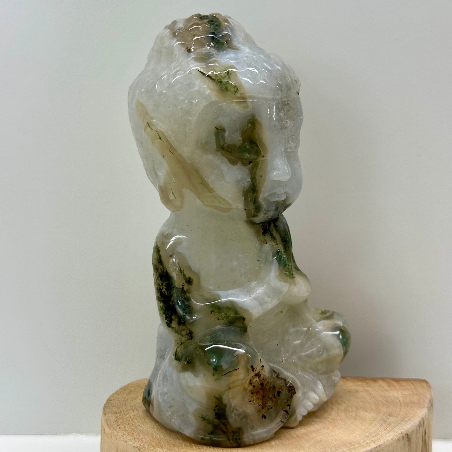 Moss Agate Buddha Carving