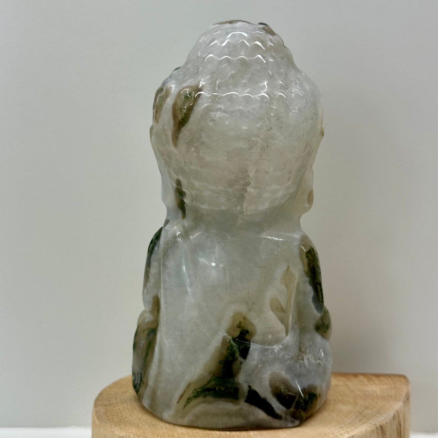 Moss Agate Buddha Carving