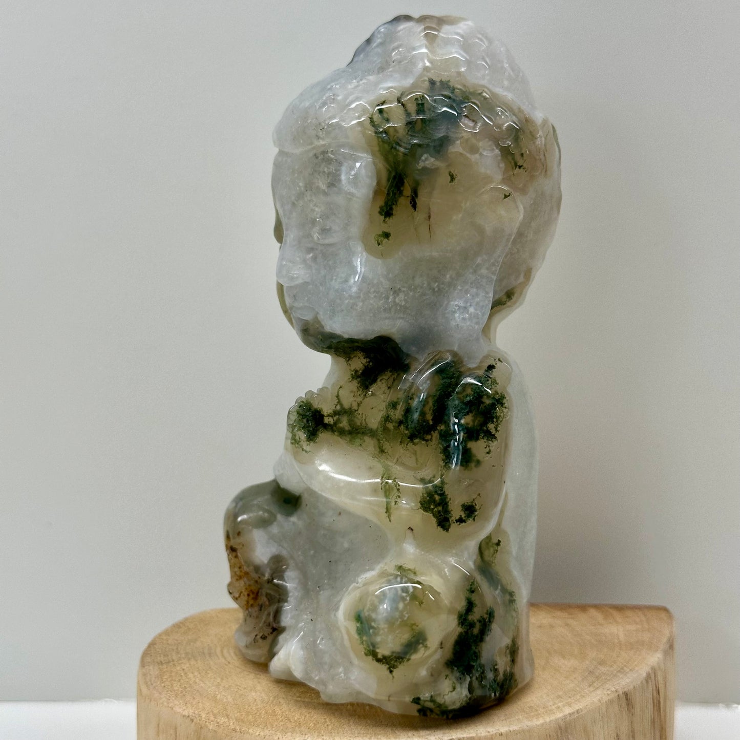 Moss Agate Buddha Carving