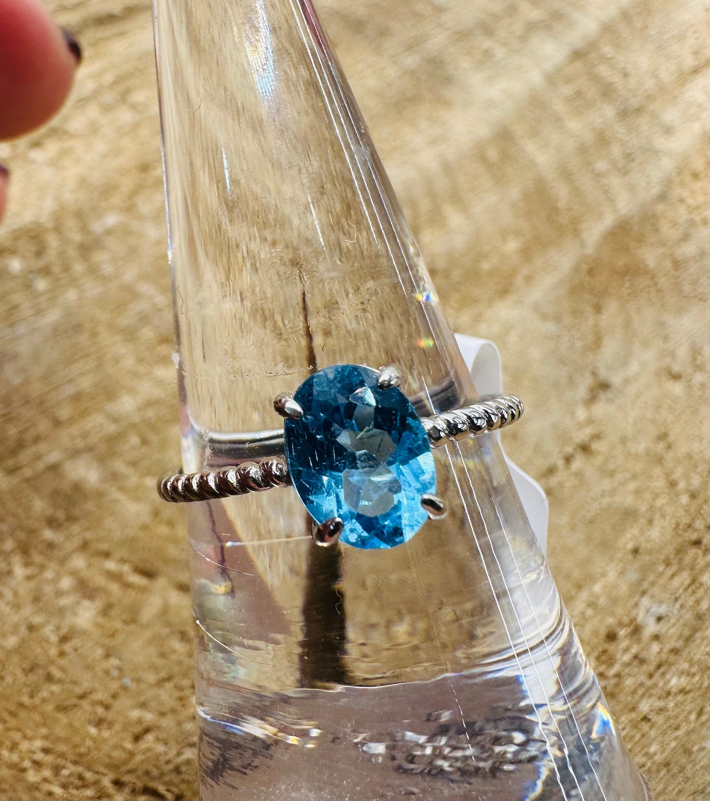 925 Blue Topaz Oval Ring Adjustable