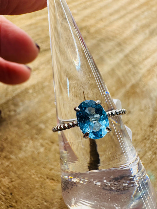 925 Blue Topaz Oval Ring Adjustable