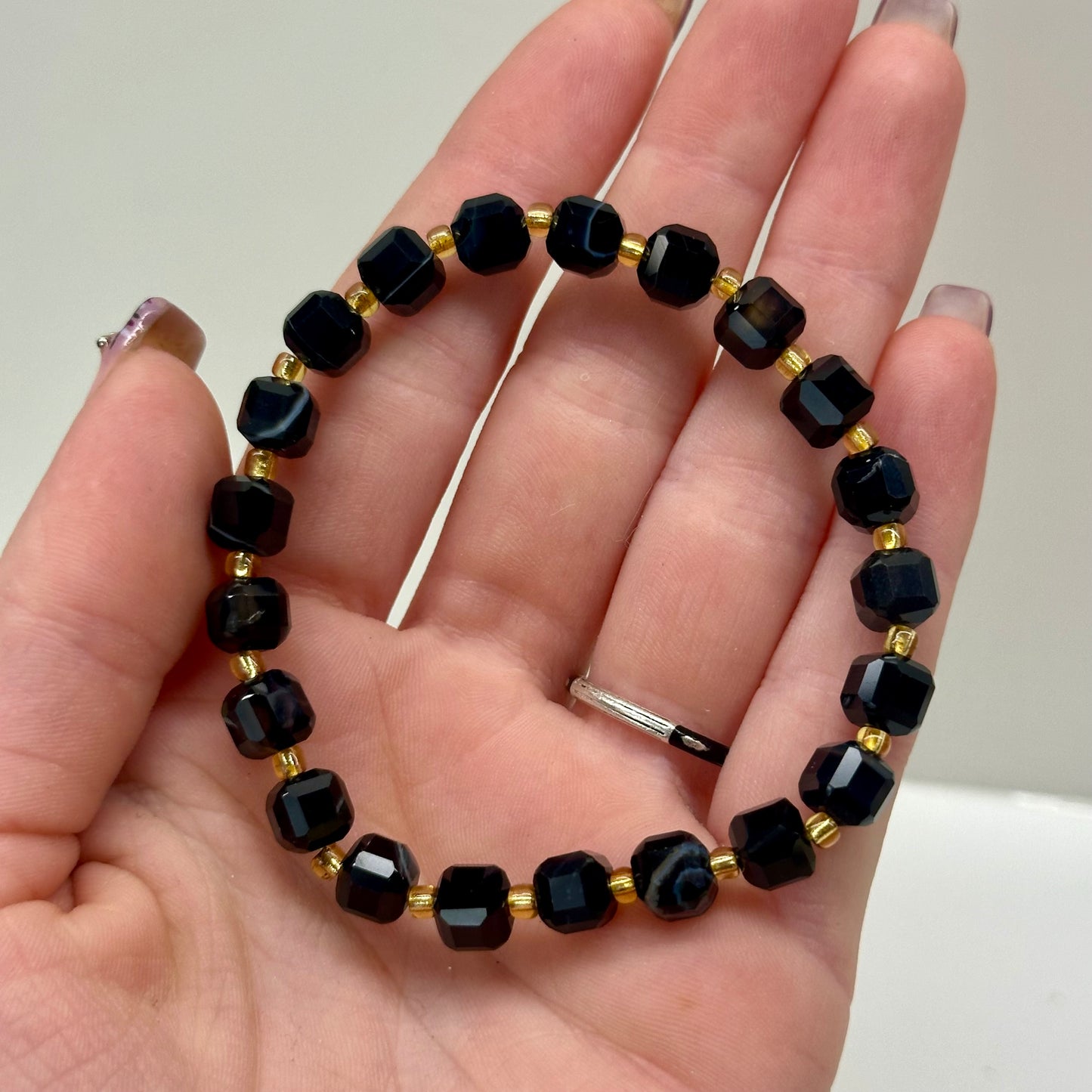 Black Agate Cubed Bracelets