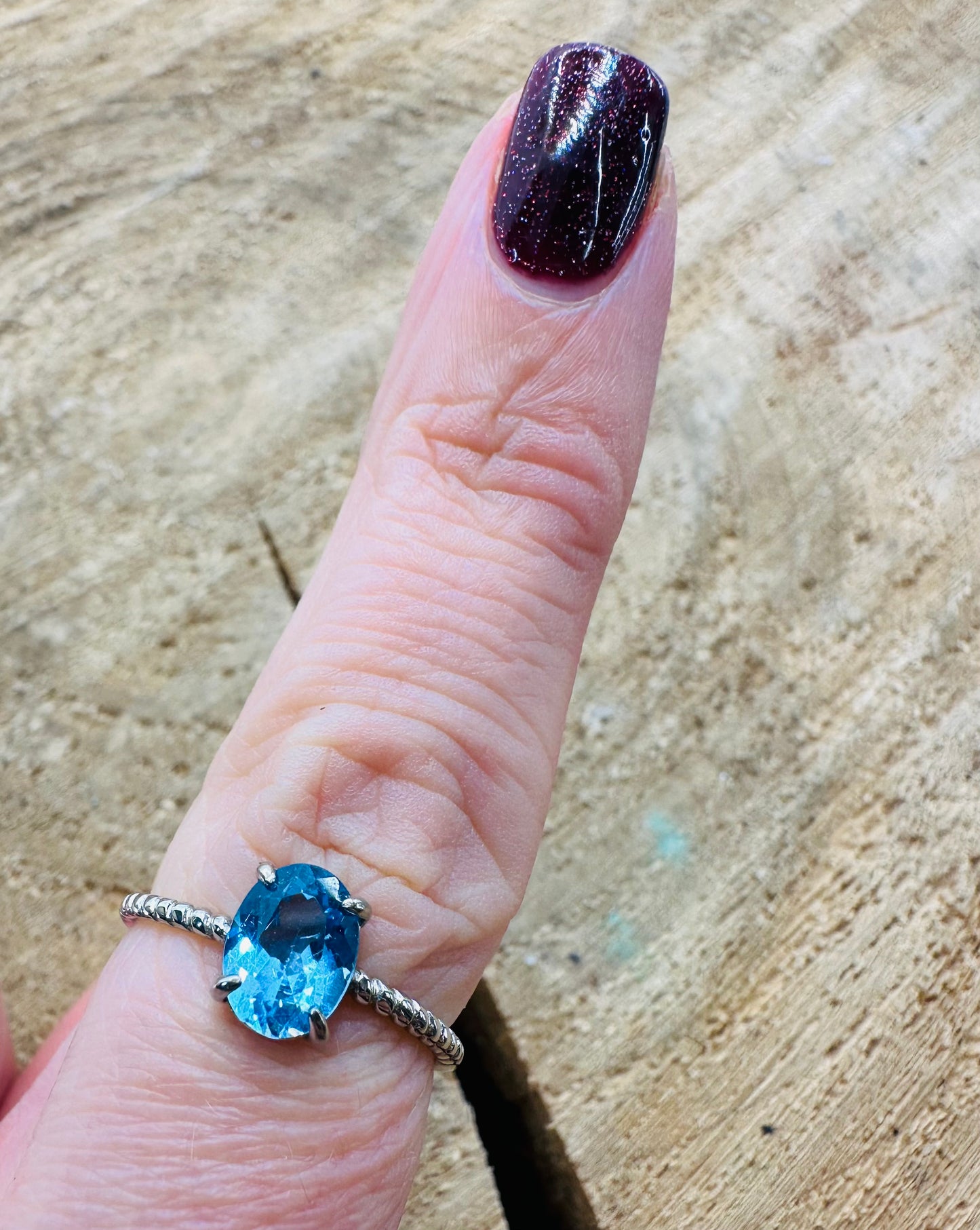 925 Blue Topaz Oval Ring Adjustable