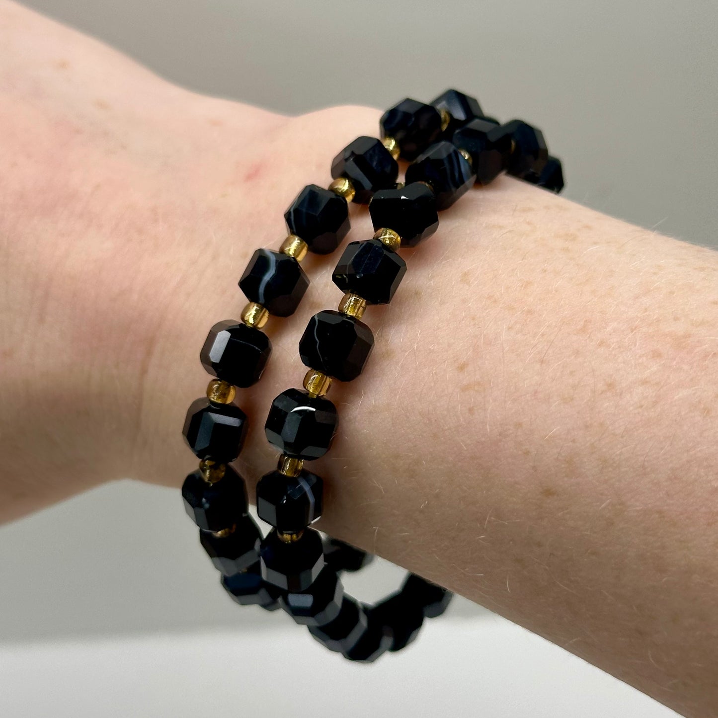 Black Agate Cubed Bracelets