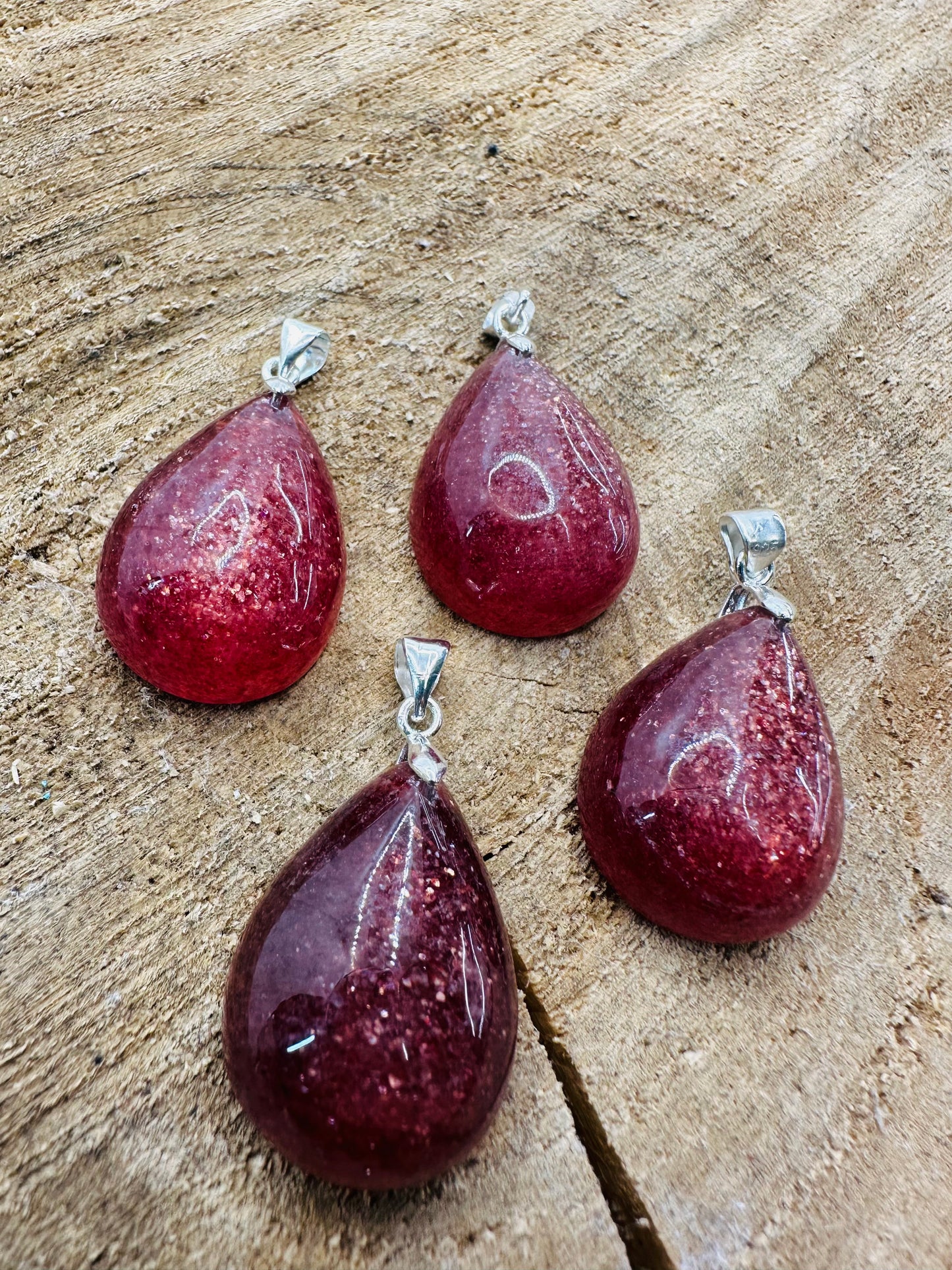 925 Strawberry Quartz Tear Drop Pendant