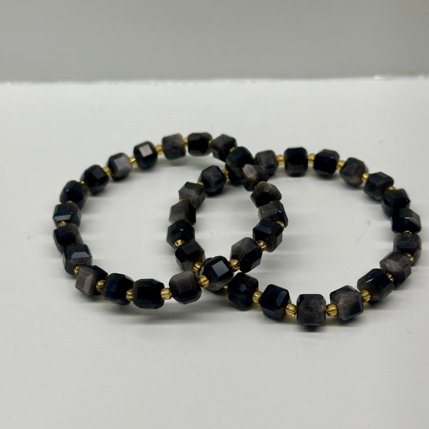 Silver Sheen Obsidian Cubed Bracelets