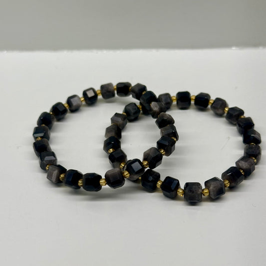 Silver Sheen Obsidian Cubed Bracelets