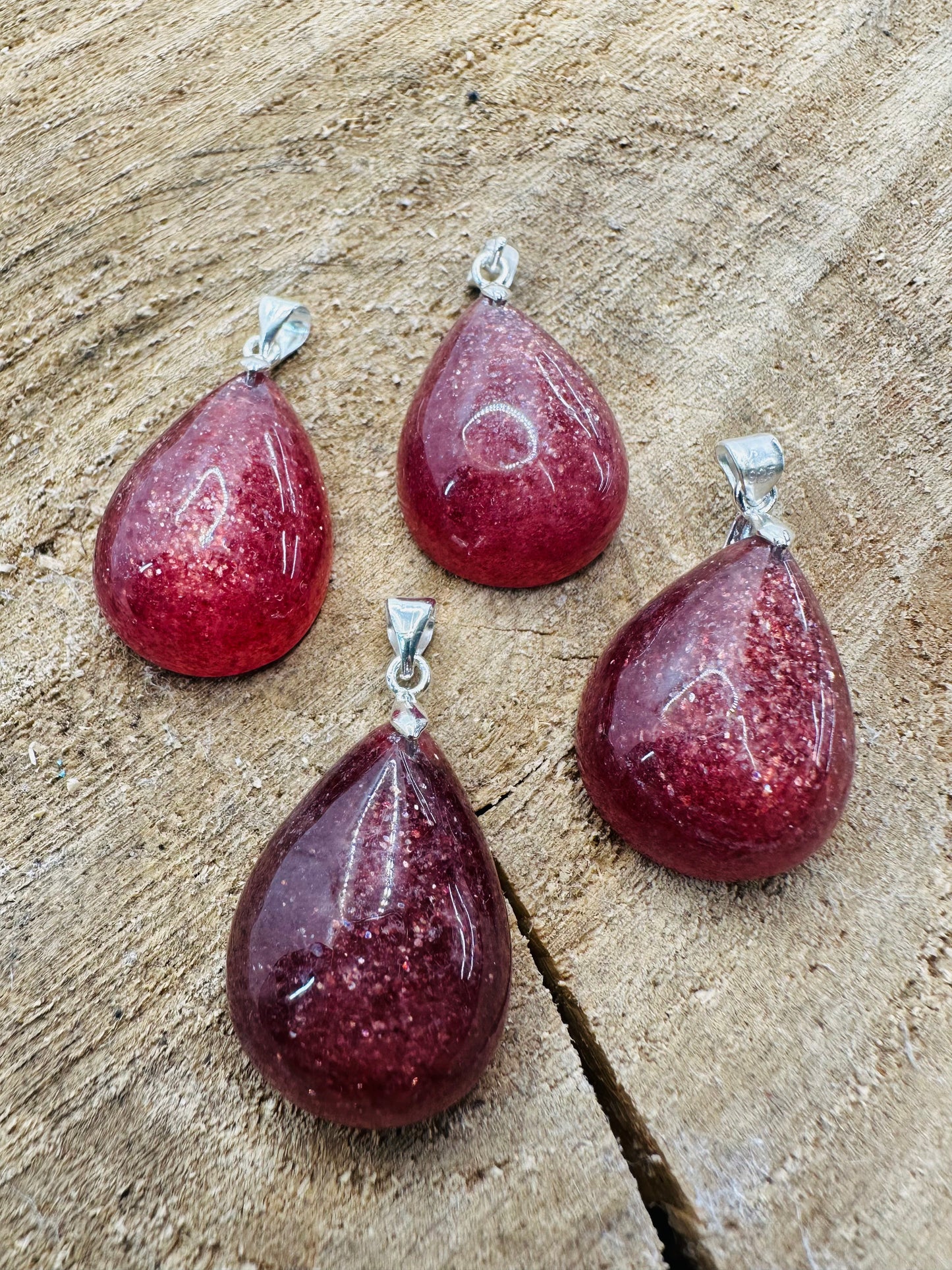 925 Strawberry Quartz Tear Drop Pendant