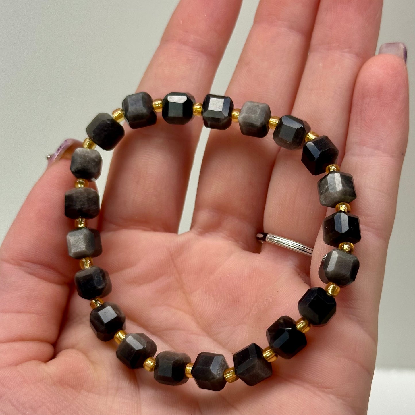 Silver Sheen Obsidian Cubed Bracelets