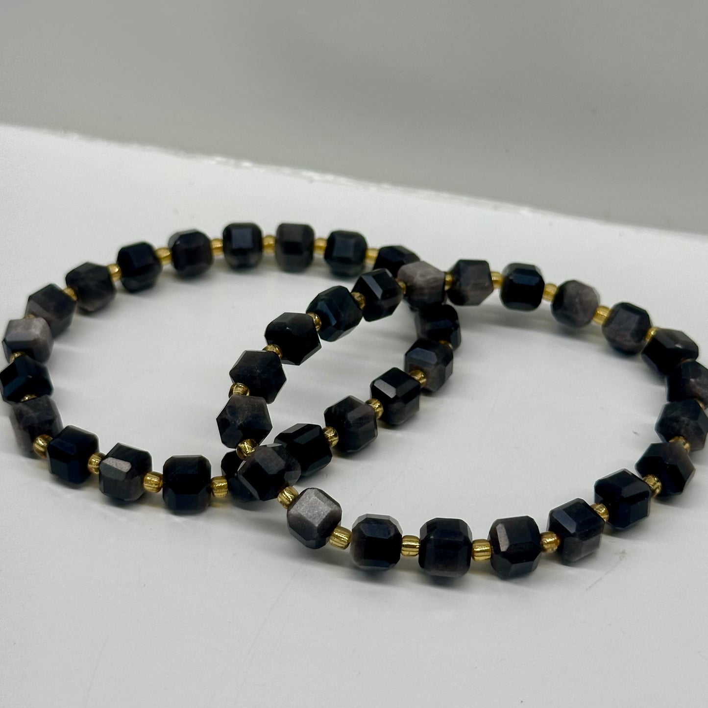 Silver Sheen Obsidian Cubed Bracelets