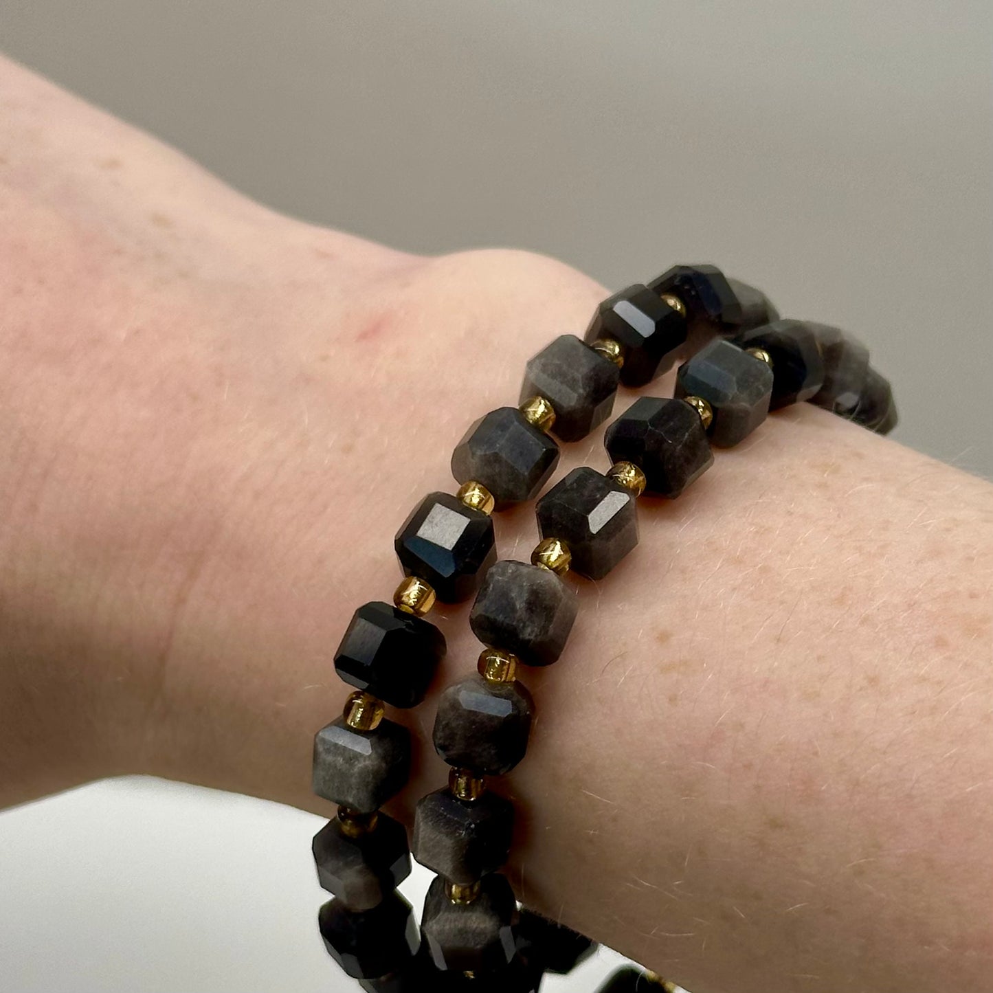 Silver Sheen Obsidian Cubed Bracelets