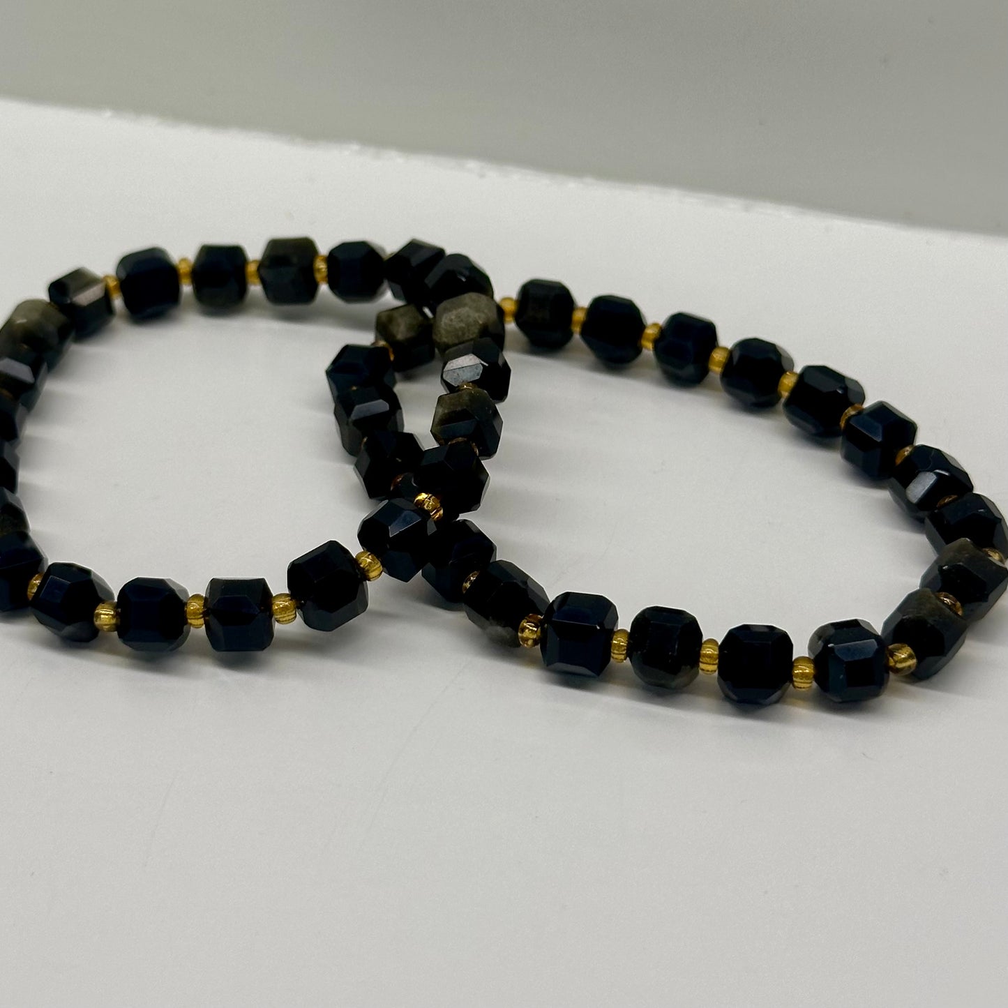 Gold Sheen Obsidian Cubed Bracelets
