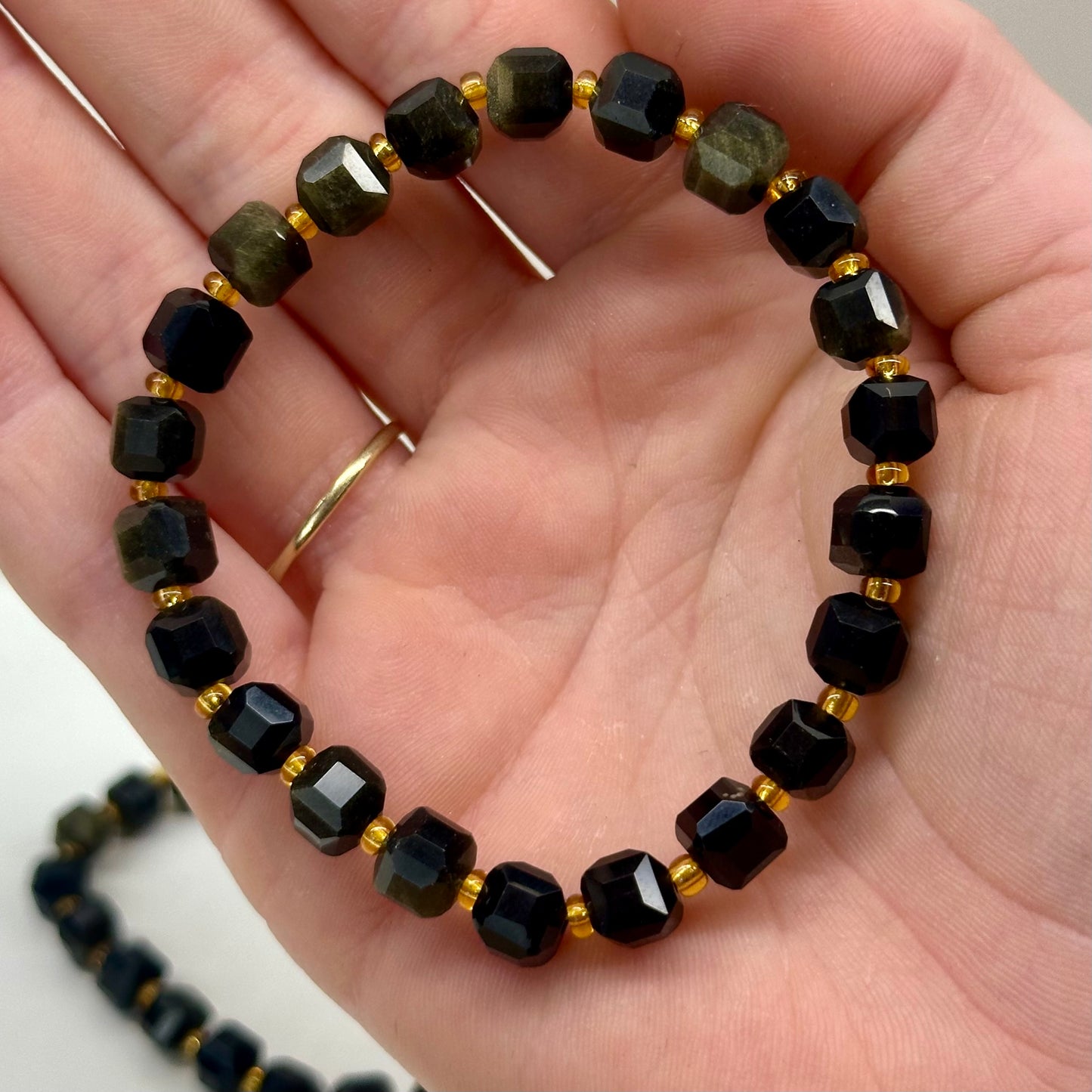 Gold Sheen Obsidian Cubed Bracelets